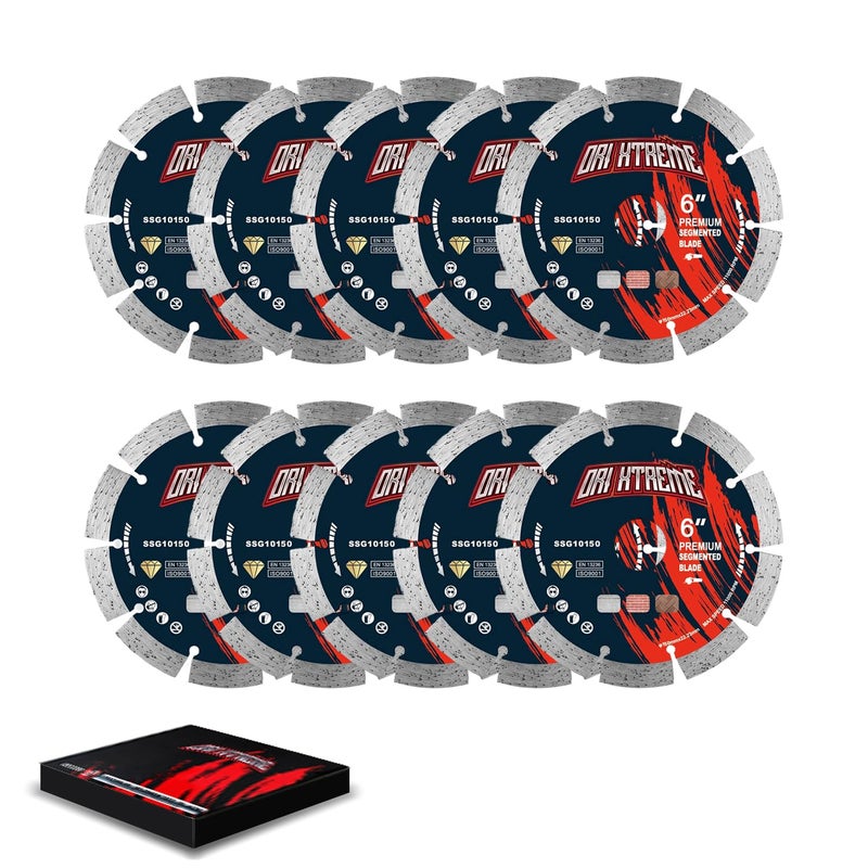 ORIXTREME 6 Inch Diamond Saw Blade 10Pcs, Segmented General Purpose Blade Dry/Wet Cutting Concrete, Masonry, Brick, Block,7/8"-5/8” Arbor - Image 1
